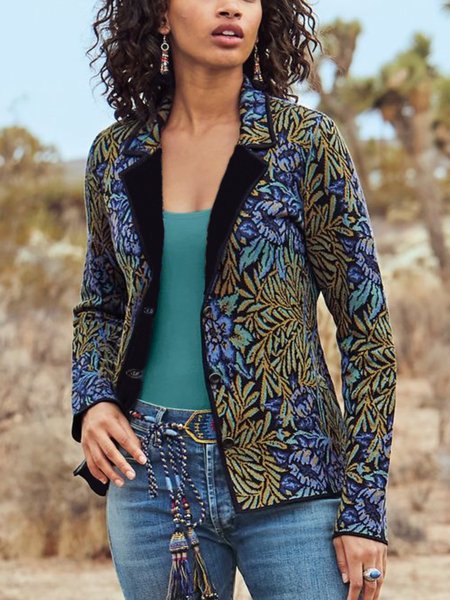 

Casual Long Sleeve Plus Size Printed Outwear, As picture, Coats & Jackets