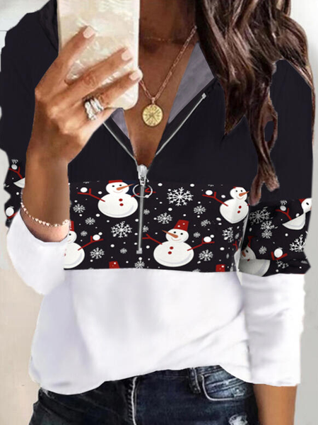 

Loosen Cotton Blends Christmas Snowman Sweatshirts, Black, Sweatshirts & Hoodies