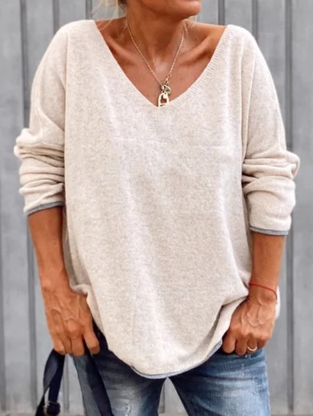 

V Neck Wool/knitting Casual Sweaters, Apricot, Sweaters