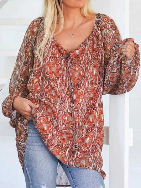 

Elegant Loosen Cotton Blends Shirts & Tops, Red, Shirts & Blouses