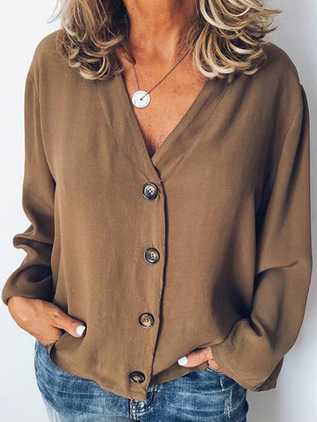 

Casuale Scollo a V Allentare Top, Marrone, Blouses & Shirts