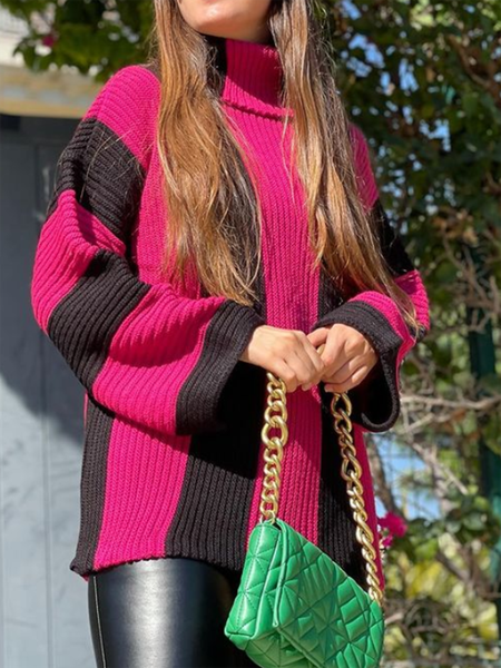 

Regular Fit Casual Color Block Sweater, Rose red, Pullovers