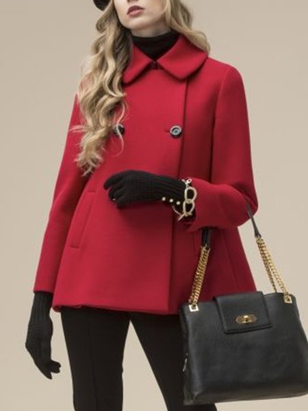 

Lapel Work Solid Long sleeve Outerwear, Red, Coats