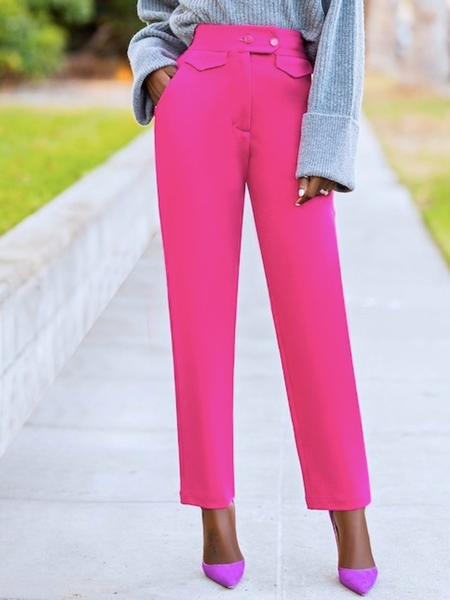 

Winter Plain Regular Non-Stretch Fit Work Formal Date Pants, Deep pink, Straight Leg Pants