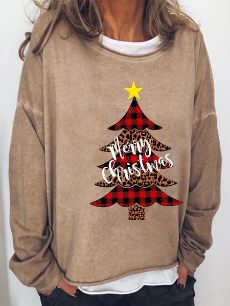 

Merry Christmas printed Crew Neck Sweatshirt, Light brown, Hoodies&Sweatshirts