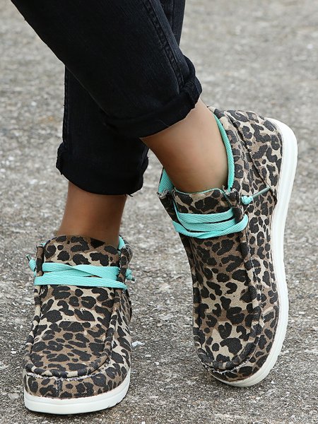 

Casual Leopard Print Lace-up Flats, Sneakers