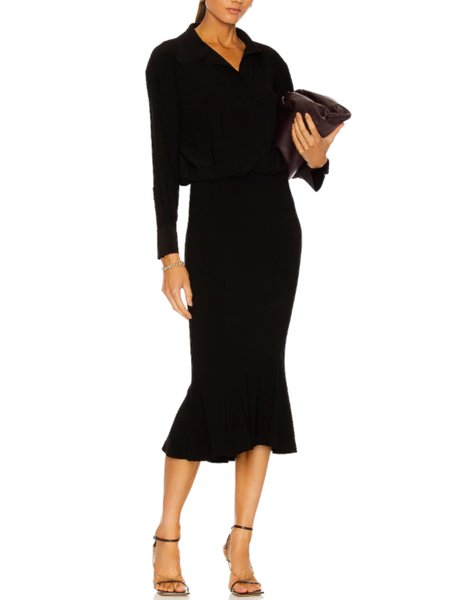 

Regular Fit Lady Long Sleeve Solid Midi Dress, Black, Midi Dresses