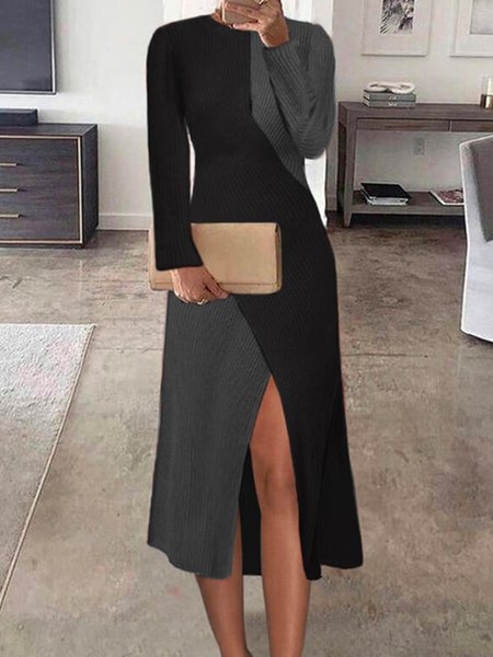 

Vacanza Girocollo Abito, Nero - grigio, Maxi Dresses