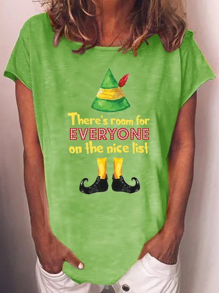 

Fun letter print round neck short-sleeved T-shirt, Green, T-shirts