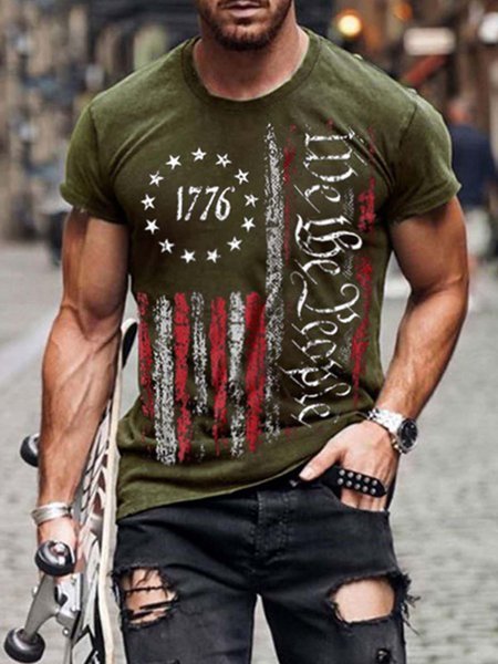

Casual Crew Neck T-shirt, As picture, Men's t-shirts