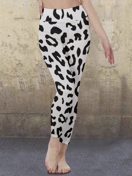

Casual Leopard Print High-waist Yoga Leggings, Black-white, Leggings