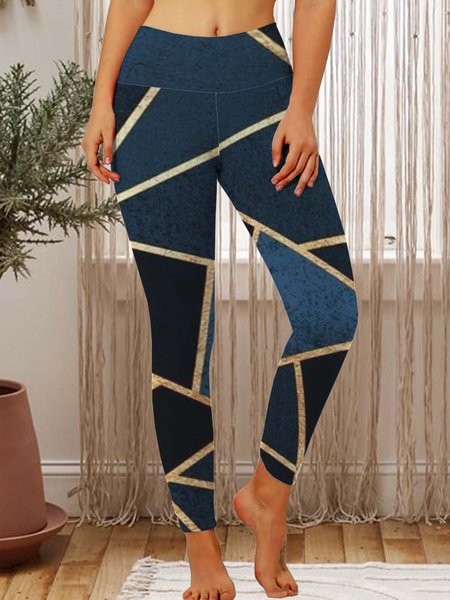 

Geometric Figure Print High-Rise Stretch Yoga Leggings, As picture, Leggings