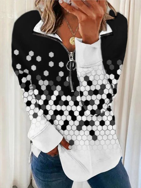 

Casual Printed V Neck Loosen Long Sleeve Sweatshirt, As picture, Hoodies & Sweatshirts