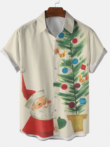 

Santa Graphic Short Sleeve Casual Shirt, White, Shirt