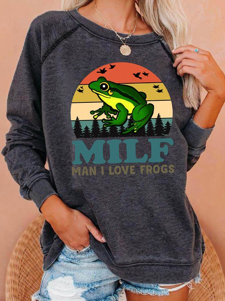 

MILF Man I Love Frogs Funny Words Letter Regular Fit Sweatshirt, Deep gray, Hoodies&Sweatshirts