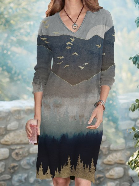 

Loosen V Neck Dresses, Multicolor, Midi Dresses