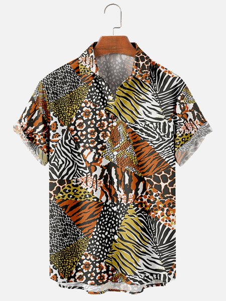 

Leopard Vacation Shirt Collar Shirts, As picture, Men's Floral shirt