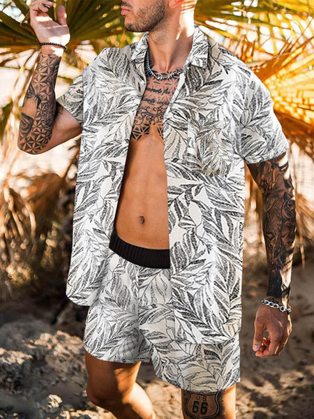 

Vintage Crew Neck Coconut Tree Suits, As picture, Men's sets