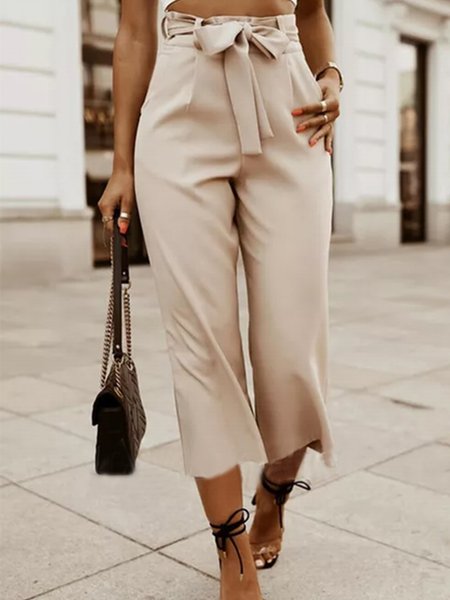 

Loosen Elegant Solid Casual Pants, Apricot, Pants