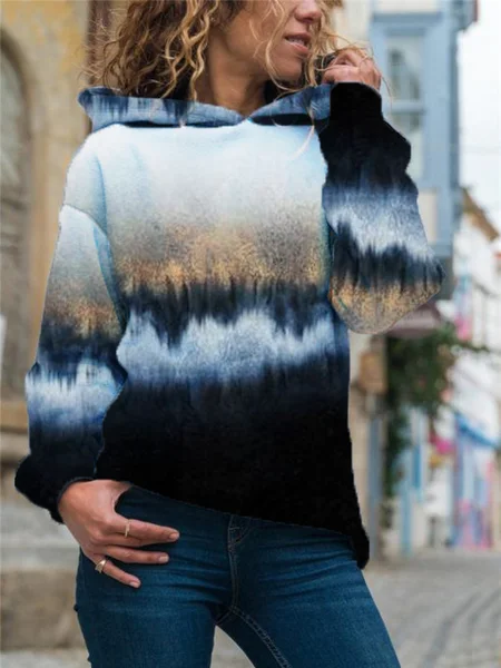 

Hooded Landscape Print Casual Sweatshirt, Multicolor, Hoodies & Sweatshirts