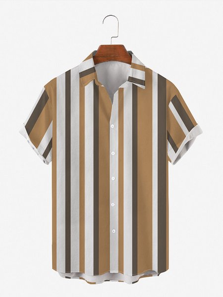 

Outdoor Striped Shirt Collar Shirts & Tops, As picture, Men's Floral shirt