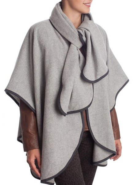 

Loosen Crew Neck Casual Outerwear With Scarf, Gray, Outerwear