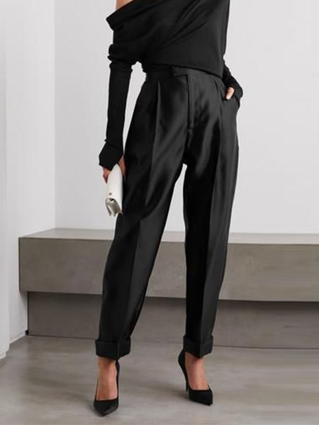 

Work Solid Regular Fit Pants, Black, Straight Leg Pants