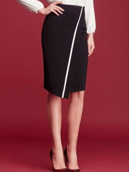 

Winter Color Block Elegant Work Formal Color Block Skirts, Black, Midi Skirts