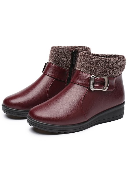 

Simple Stitching Plus Velvet Zipper Ankle Boots, Wine red, Boots