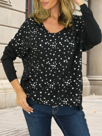 

Casual V Neck Shirts & Tops, Black, Long sleeve tops