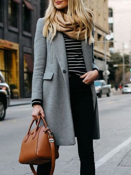 

Daily Long Sleeve Solid Regular Fit Lapel Outerwear, Gray, Coats