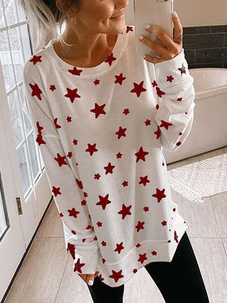 

Star Casual Elegant Loosen Shirts & Tops, Red, Long sleeve tops
