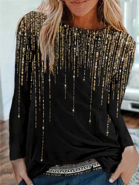 

Casual Crew Neck Printed Long Sleeve Shirts & Tops, As picture, Tops