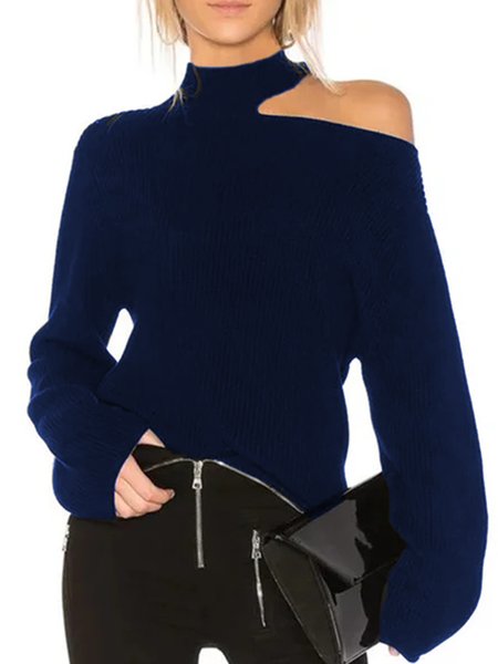 

Black Elegant Statement Sweater, Deep blue, Pullovers
