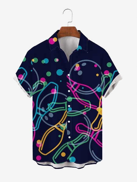 

Bowling Party Short Sleeve Shirts, As picture, Men's Floral shirt