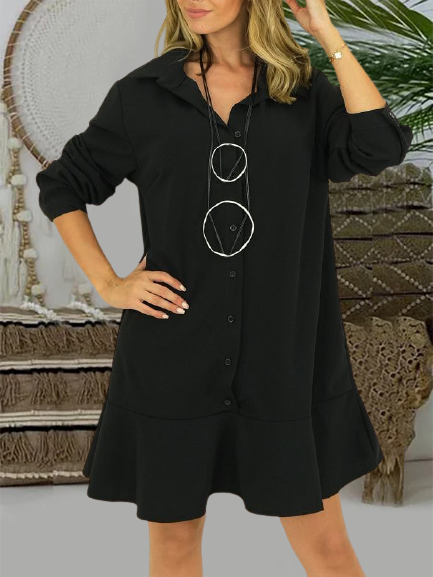 

Shirt Collar Casual Solid Dresses, Black, Casual Dresses