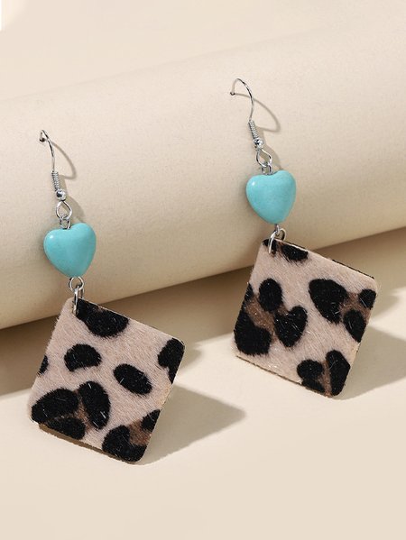 

Vintage Leopard Pattern Love Alloy Earrings, As picture, Earrings