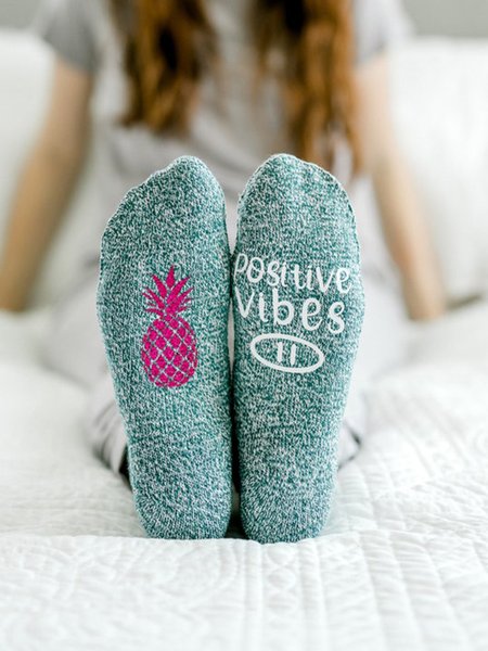 

Socks With Hot Glue Letters And Fruit Leisure Socks, As picture, Socks
