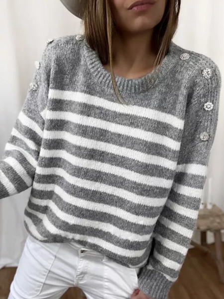 

Crew Neck Casual Vintage Striped Sweater, Multicolor, Sweaters