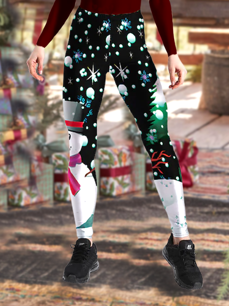 

Casual Leggings Cute Christmas Snowman in Black Tights, Leggings