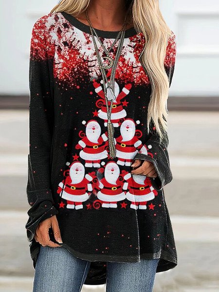 

Father Christmas Loosen Crew Neck Shirts & Tops, Black, Long sleeve tops