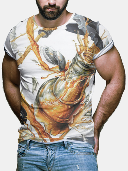 

Crew Neck Casual Short Sleeve T-shirt, As picture, Men's t-shirts