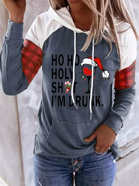 

Ho Ho Ho I'm Drunk Plaid Striped Long Sleeve Hoodie Sweatshirt, Gray, Sweatshirts & Hoodies