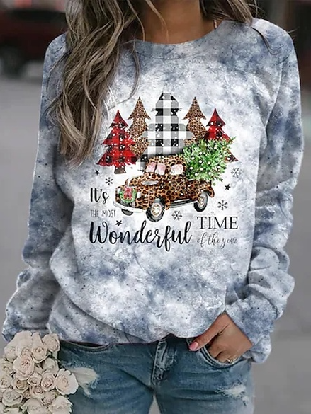 

Christmas Print Crew Neck Casual Sweatshirt, Multicolor, Sweatshirts & Hoodies