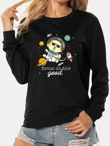 

Unocis Fun Print Round Neck Long Sleeve Sweatshirt, Black, Sweatshirts