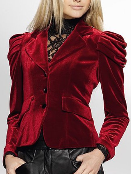 

Solid Lapel Elegant Long sleeve Outerwear, Red, Blazers