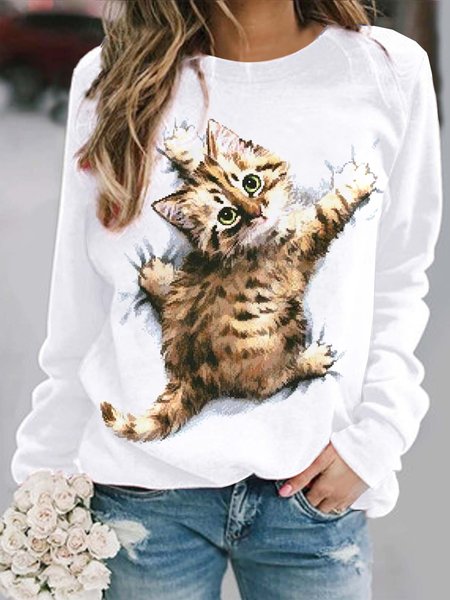 

Cotton Blends Animal Crew Neck Sweatshirt, White, Hoodies & Sweatshirts