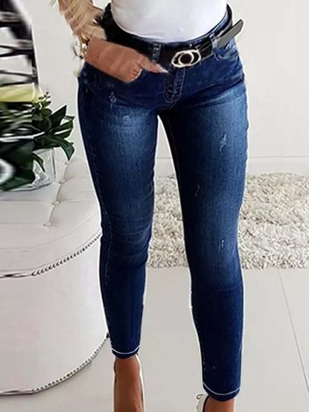 

Skinny Solid Casual Vintage Pants, Blue, Pants
