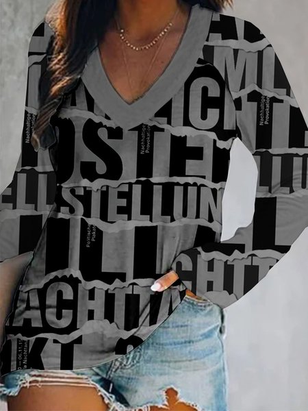 

Loosen Casual Letter Shirts & Tops, Gray, T-Shirts