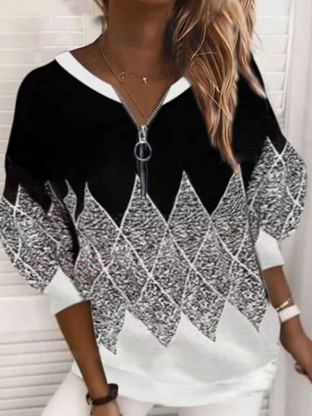 

Geometric Casual Sweatshirt, Black-white, Hoodies & Sweatshirts